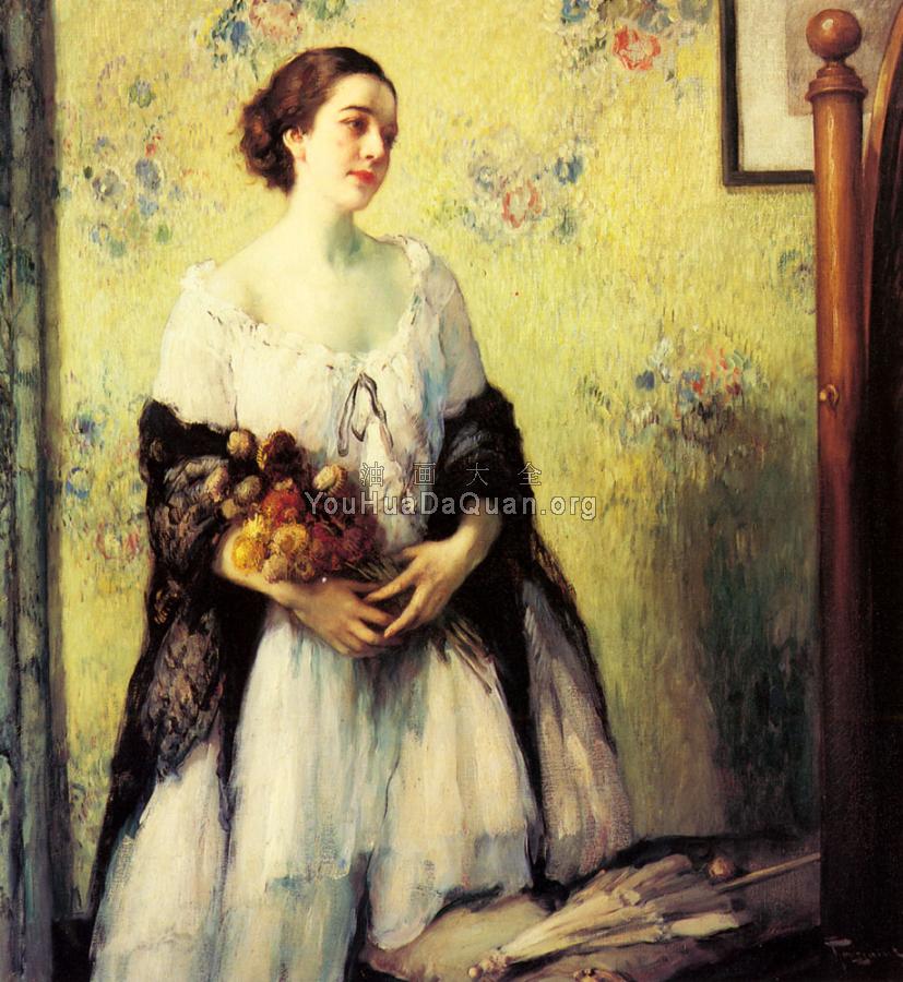 A Young Woman Holding A Bouquet - 费尔南·杜桑